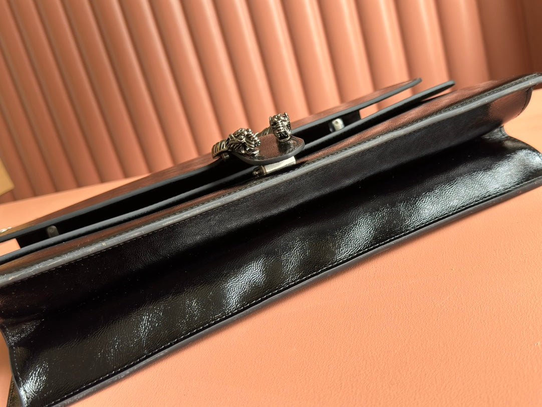 DIONYSUS LAGRE SHOULDER BAG 42 IN BLACK GG GLOSSY LAMBSKIN