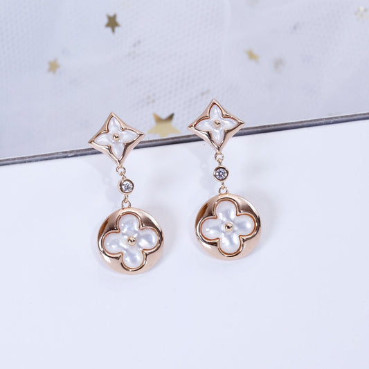 [Crown  Jewelry]STAR AND SUN PINK GOLD MOP DROP EARRINGS