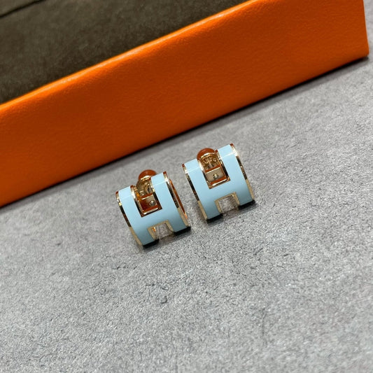 [Crown  Jewelry]POP H SKY BLUE STUD EARRINGS
