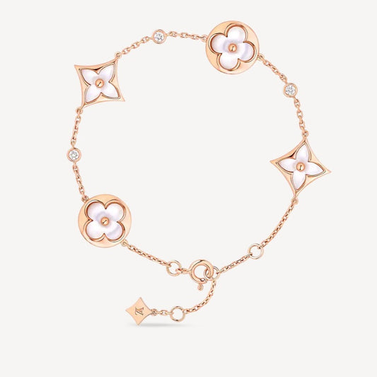 [Crown  Jewelry]STAR AND SUN 4 MOTIF WHITE MOP PINK GOLD BRACELET