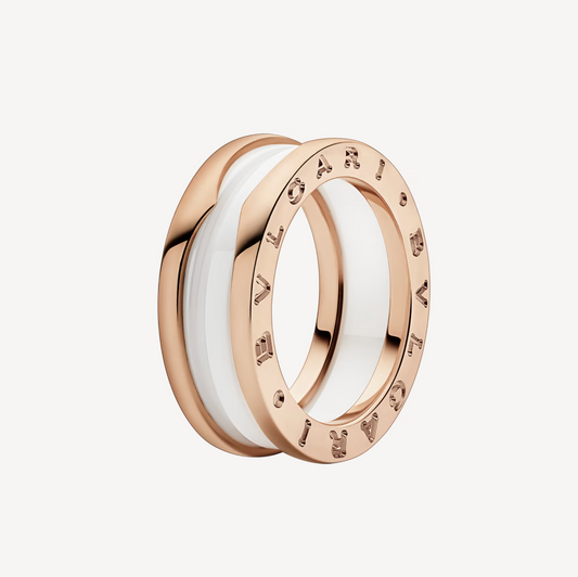 [Crown  Jewelry]ZERO 1 TWO-BAND LOOPS AND WHITE CERAMIC SPIRAL PINK GOLD RING