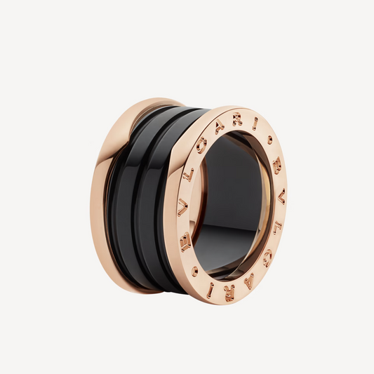[Crown  Jewelry]ZERO 1 FOUR-BAND LOOPS AND BLACK CERAMIC SPIRAL PINK GOLD RING