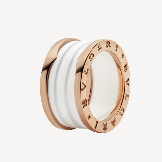 [Crown  Jewelry]ZERO 1 FOUR-BAND LOOPS AND WHITE CERAMIC SPIRAL PINK GOLD RING