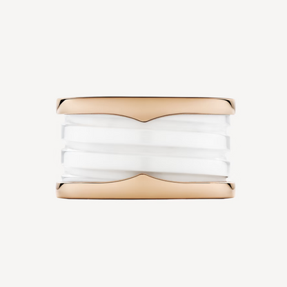 [Crown  Jewelry]ZERO 1 FOUR-BAND LOOPS AND WHITE CERAMIC SPIRAL PINK GOLD RING