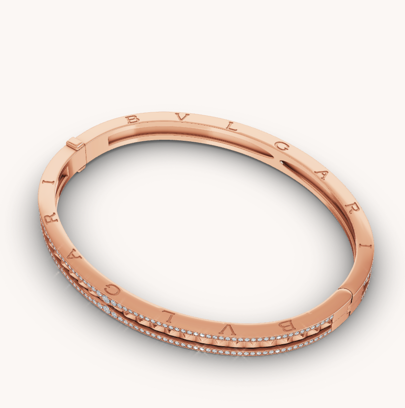 [Crown  Jewelry]ZERO 1 SPIRAL AND PAVED DIAMOND PINK GOLD BRACELET
