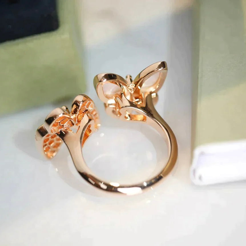 [Crown  Jewelry]TWIN BUTTERFLY DIAMOND MOP RING