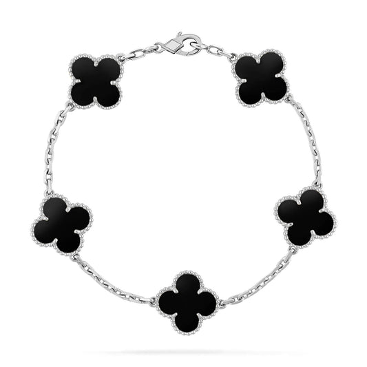[Crown  Jewelry]CLOVER 5 MOTIF ONYXS  BRACELET SILVER