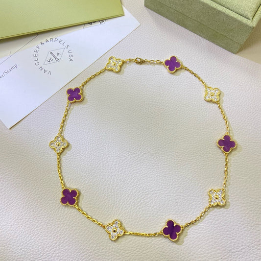 [Crown Jewelry]CLOVER 10 MOTIFS  PURPLE VIOLET DIAMOND NECKLACE