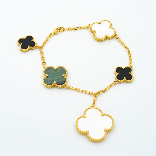 [Crown  Jewelry]CLOVER BRACELET 5 MOTIFS ONYX MOP