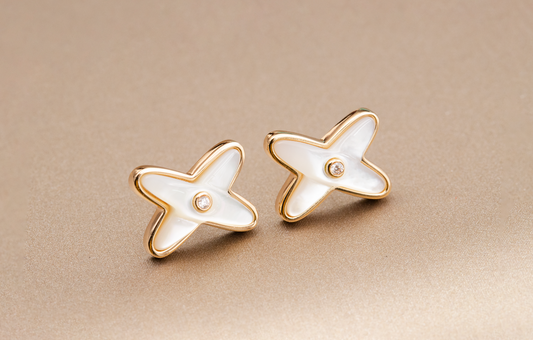 [Crown  Jewelry]JEUX DE WHITE MOP PINK GOLD DIAMOND EARRINGS