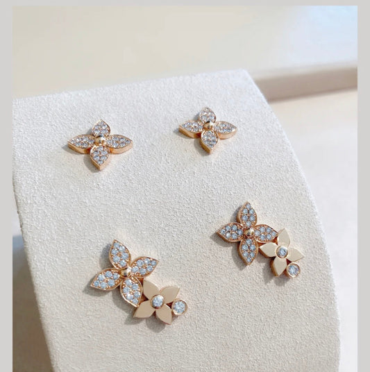 [Crown  Jewelry]STAR BLOSSOM STUD EARRINGS PINK GOLD DIAMONDS