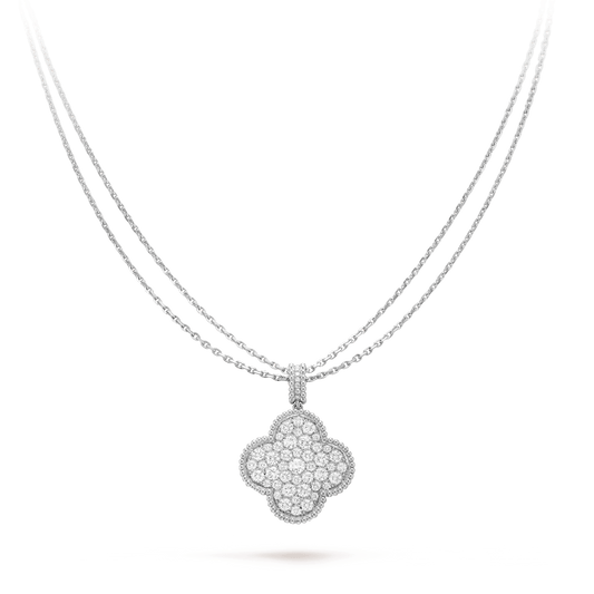 [Crown  Jewelry]CLOVER 25MM SILVER FULL DIAMOND BIG CLOVER NECKLACE